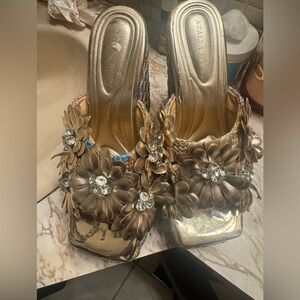 Luxurious Gold Floral Women's Heels